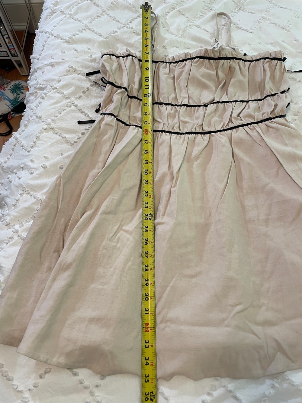 No Boundaries mini dress cream black ribbon ties ruffled square neckline nwt - Picture 12 of 16